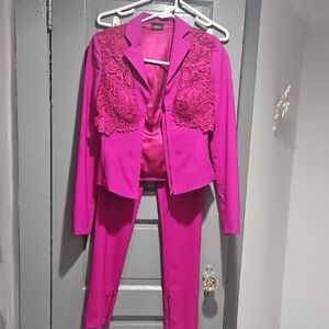 Pink Lace Blazer and Pants Set